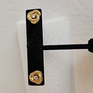 Rhinestone & Goldtone Decorated Small Stud Pierced Earrings